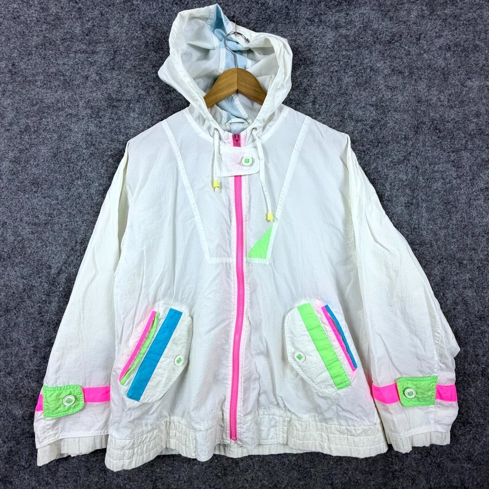 Vintage Be In The Current Seen Windbreaker Jacket Womens Medium White 90s‎ Neon